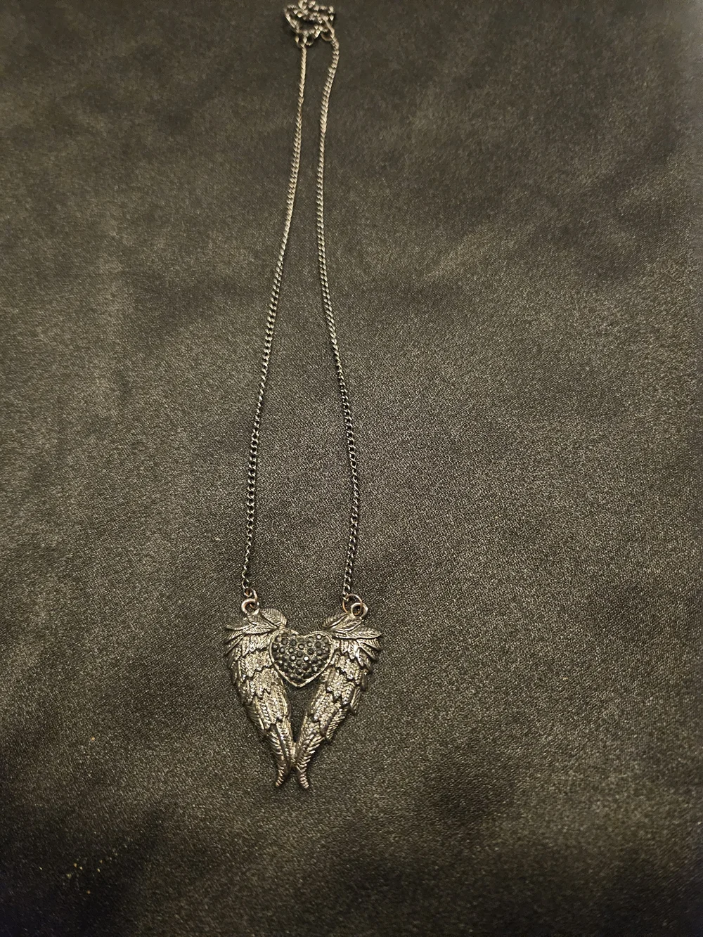 Winged Heart Pendant Necklace - Blackened Silver